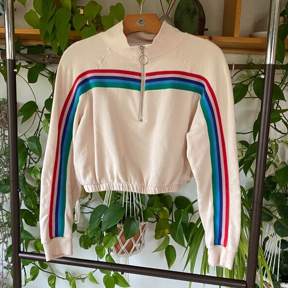 Retro 90's Crop Rainbow Sweater Zip Sweatshirt S/M - Picture 1 of 7